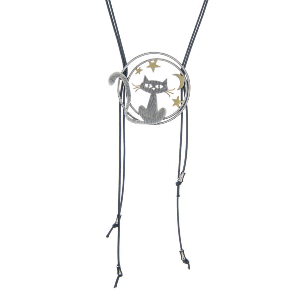 Χειροποίητο μακρύ κολιέ με γάτα