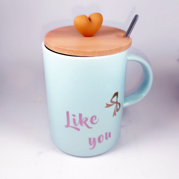 Κεραμική κούπα με ξύλινο καπάκι και κουτάλι